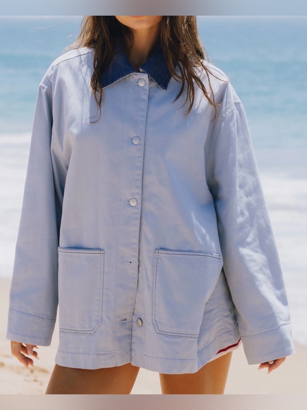 NWT DAILY DRILLS Barn Jacket- Mist & Navy Collar/ Size XS/S